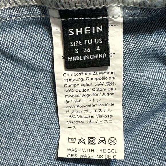 SHEIN Women's Strapless Blue Jean Denim Western Tiered Ruffle Short Dress - Picture 6 of 8